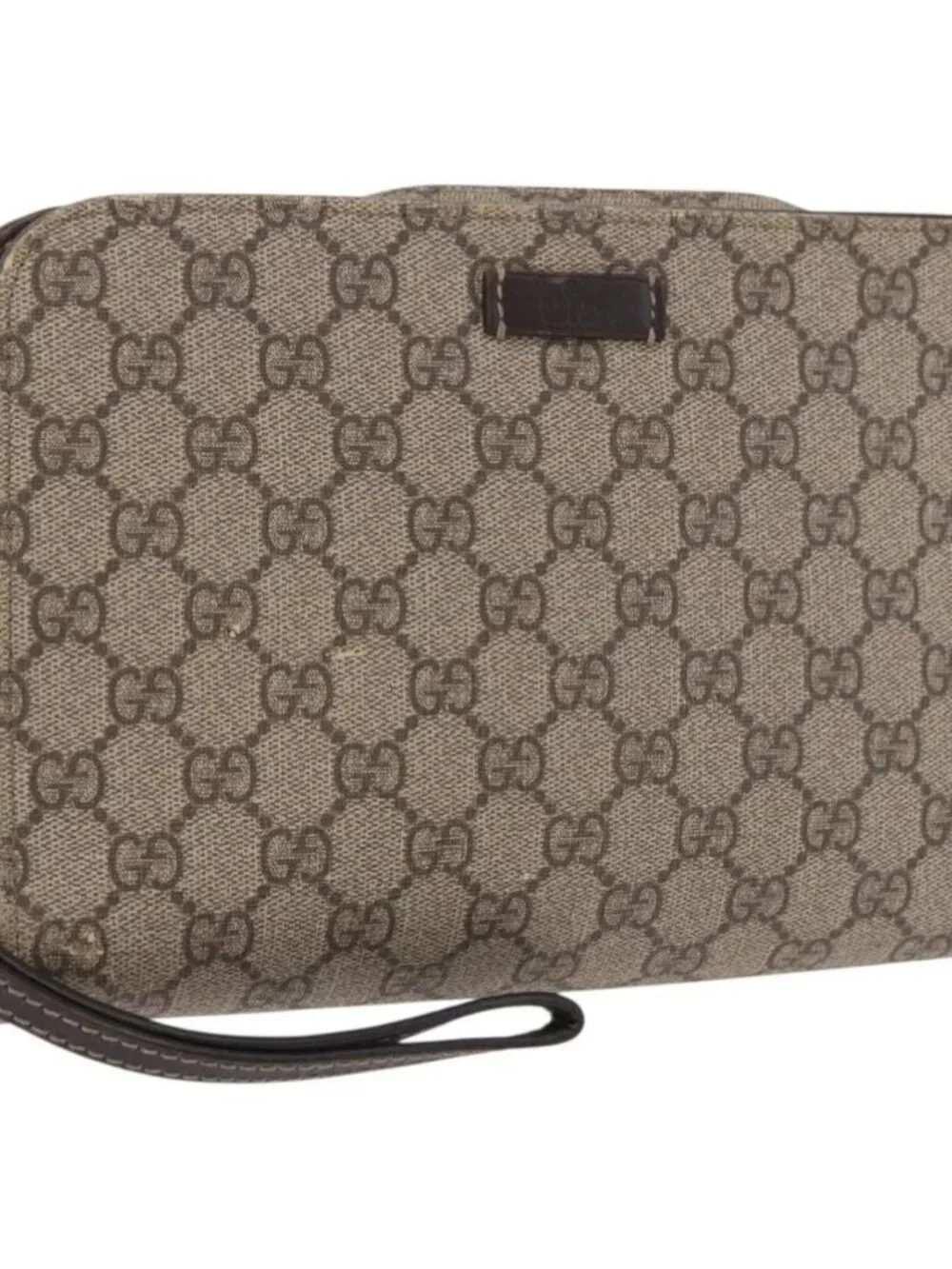 GUCCI GG Supreme Clutch Bag PVC Leather Beige Silver 201755 Auth 187159
